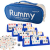 Doublefan Rummy Set Travel Size Rummy Game with Portable Bag  Mini Rummy Cube Game for mature-themed and Kids 106 Tiles  4 Playing Rack  1 Dice (2-4 Players)
