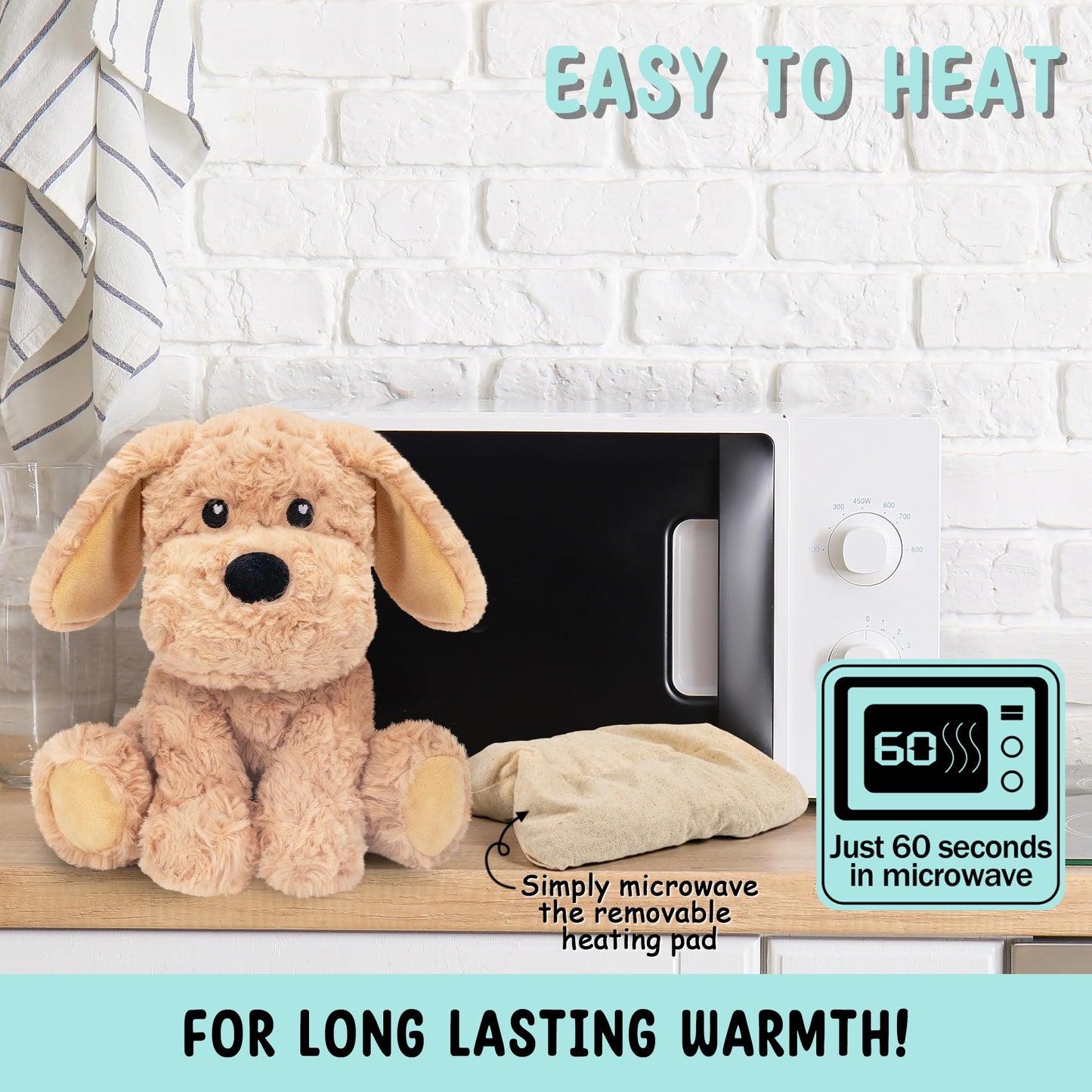 Happy Fuel Golden Retriever Stuffed Animal Heating Pad - 10" Plush Toy, Unscented, 1.5 lbs, Golden Dog for Warmth & Comfort