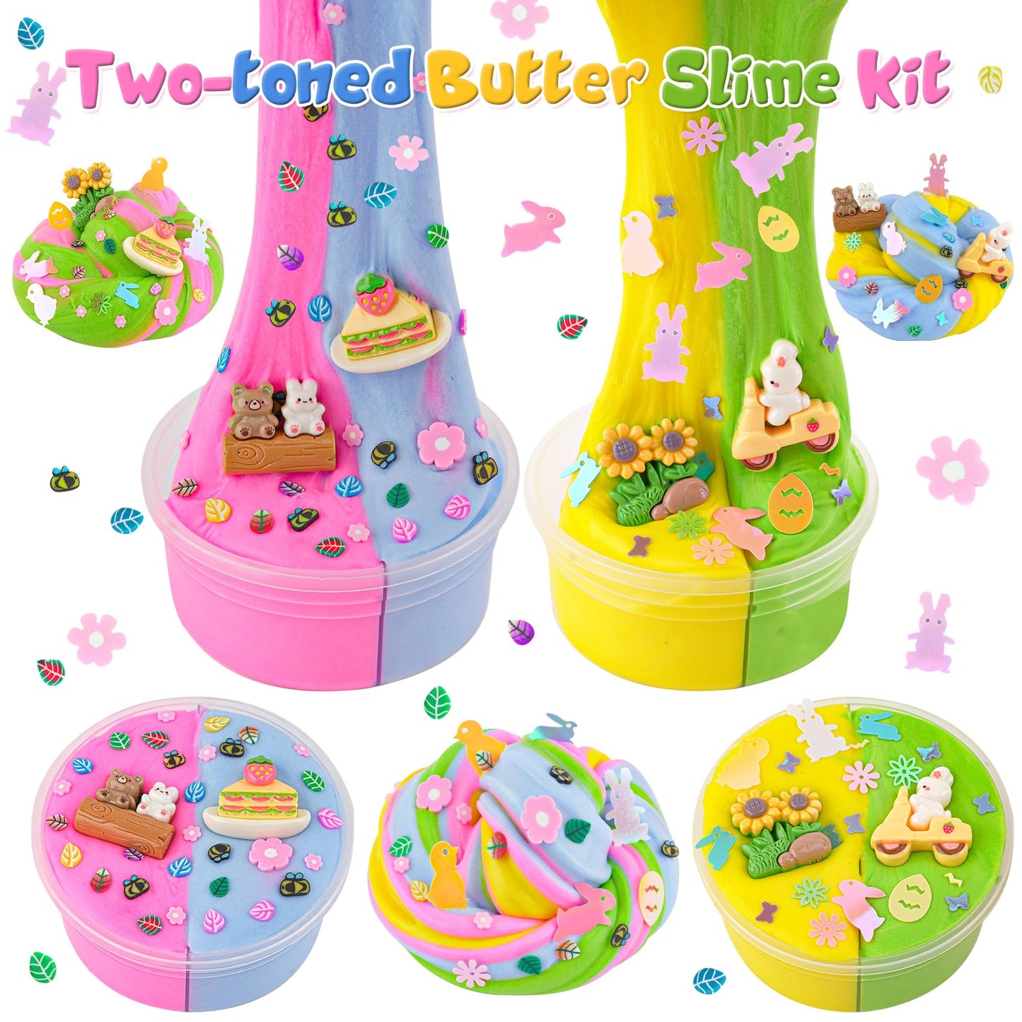 Lawoho 2X120Ml Butter Slime Kit Includes Two-Toned Butter Slime With 6 Packs Add-Ins, Slime For Kids Party Favors, Butter Slime For Kids Birthday Halloween Christmas, Slime Kit For Girls Boys(Picnic)