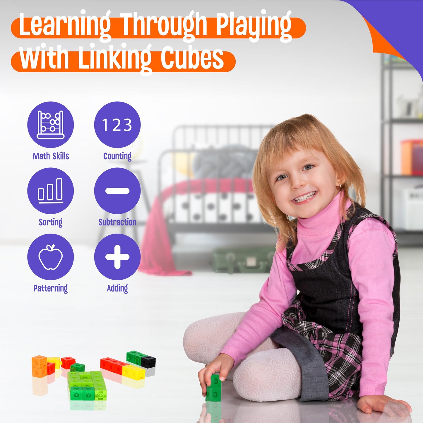 Spritegru 300Pcs Math Linking Cubes, Math Cubes Manipulative Connecting And Counting Snap Blocks For Early Math And Construction
