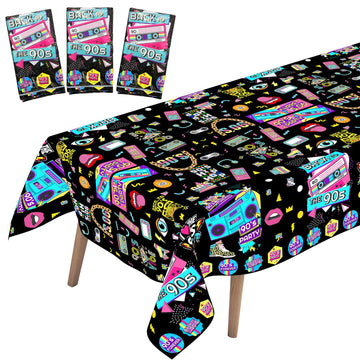 WOXIN 3 Pack 90s Party Tablecloth, Back to 90s Hip Hop Party Birthday Table Cover for 1990s Theme Party Decorations Supplies