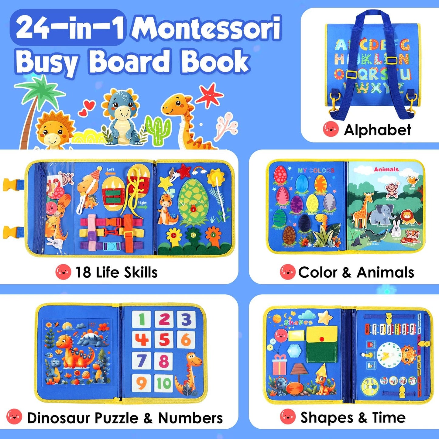 Freybli Toddler Busy Board Montessori Toys For 1-3 Year Old Boy Girl Birthday Gift, Educational Learning Sensory Busy Book For T