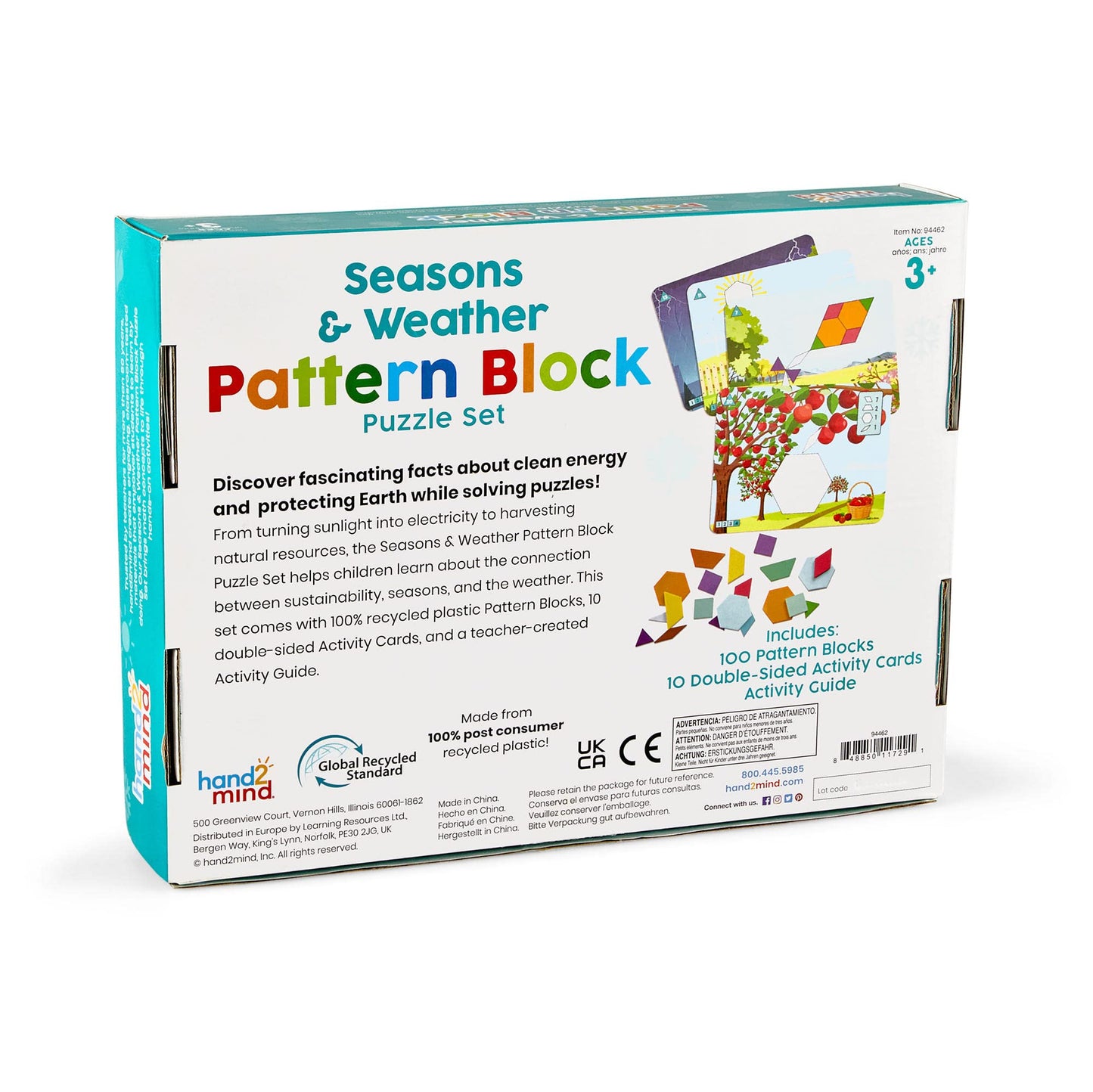 Hand2Mind Seasons And Weather Pattern Block Puzzle Set, Tangram Puzzle, Geometric Shapes For Kids, Pattern Blocks Cards, Pattern Play, Toddler Battern Blocks, Kindergarten Learning Activities