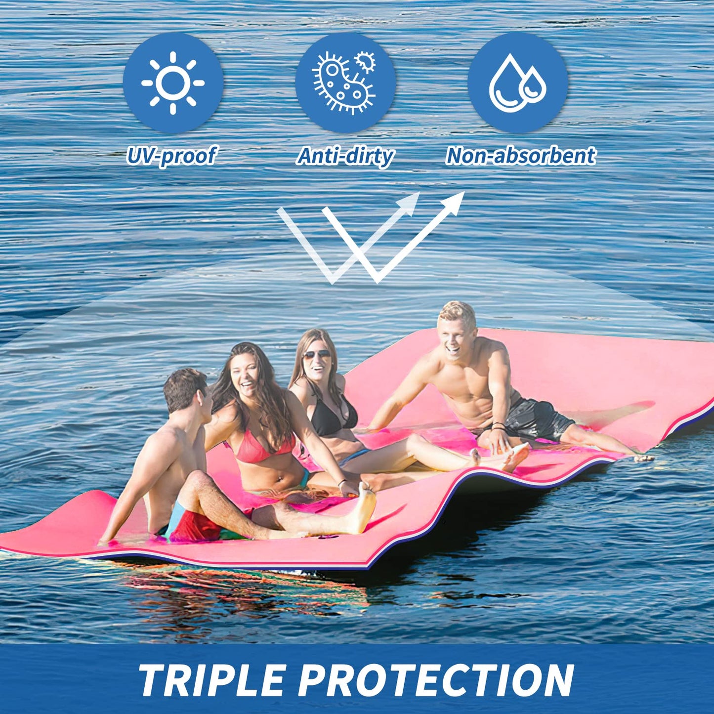 GUINGFUN 9/12/18FT 3-Layer Lily Pad Floating Mat  Double-Sided Use Floating Water Mat  Floating Mat for Lake  Water Mat Suitable for mature-themed and Children(12FT Red & Blue)