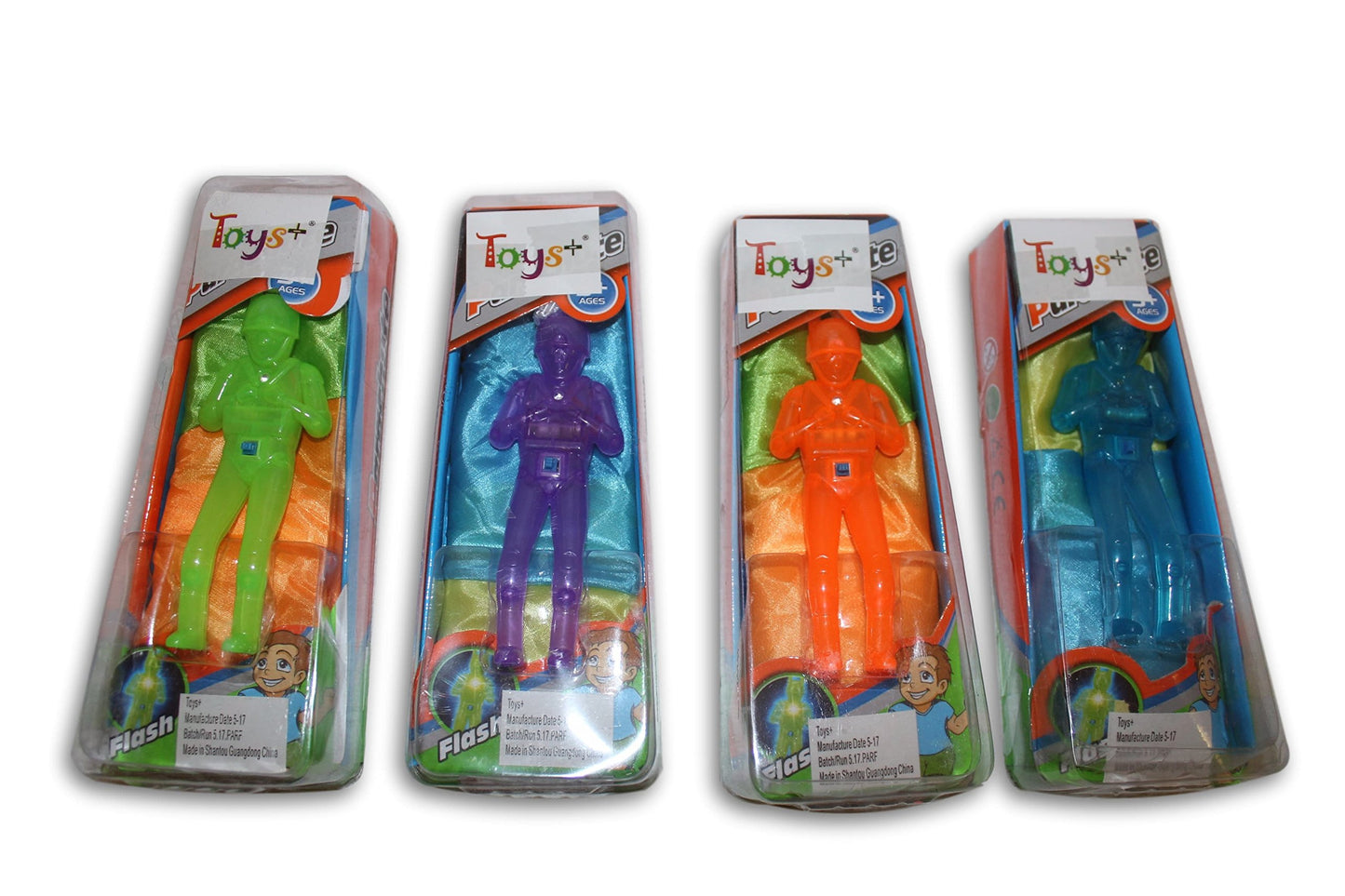 Toys+ Light Up 4 Pack Tangle Free tossing Parachute Men Glow in The Dark! Blue  Orange  Green and Purple! for Kids and Children Parachute Man Set  Easter Basket