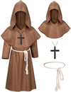 Kids Medieval Renaissance Monk Costume Priest Friar Wizard Cloak Hooded Robe Cosplay Costume Belt Necklace Set(BW 120)