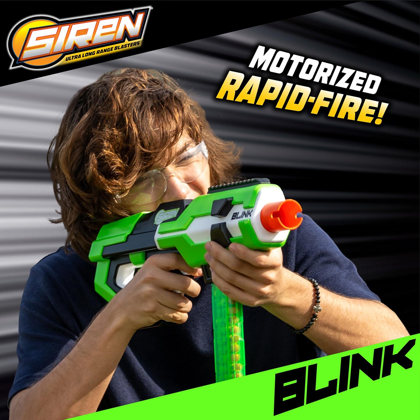Siren Blasters Blink Motorized Rapid-Fire Ultra Long Range Foam Dart Blaster, Single Shot, Burst Or Fully Auto Flywheel Launcher