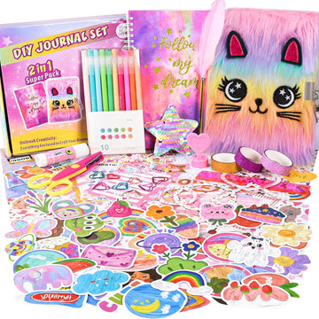 2-Pack Diy Journal Kit For Girls Ages 8-12 13 14 Year Olds, Birthday Gifts For Teen Girls, 110Pcs Cute Scrapbook Supplies Statio