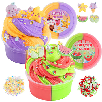 Lawoho 2X120Ml Butter Slime Kit Includes Two-Toned Butter Slime With 6 Packs Add-Ins, Slime For Kids Party Favors, Butter Slime For Kids Birthday Halloween Christmas, Slime Kit For Girls & Boys(Sand)