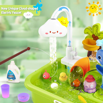 Play Sink With Running Water, Color Changing Play Sink With Upgraded Electric Faucet & Pump, Water Table For Toddlers 1-3, Prete