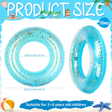 Relaxgiant 12 Pcs Summer Swim Rings with Glitter Fun Inflatable Pool Float Round Shaped Swimming Pool Tubes for Beach Party Supp