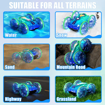 28C Amphibious Remote Control Car, 4WD Waterproof RC Stunt Car Toys with LED Lights, 360Rotation RC Boat Water Beach Pool Toys f