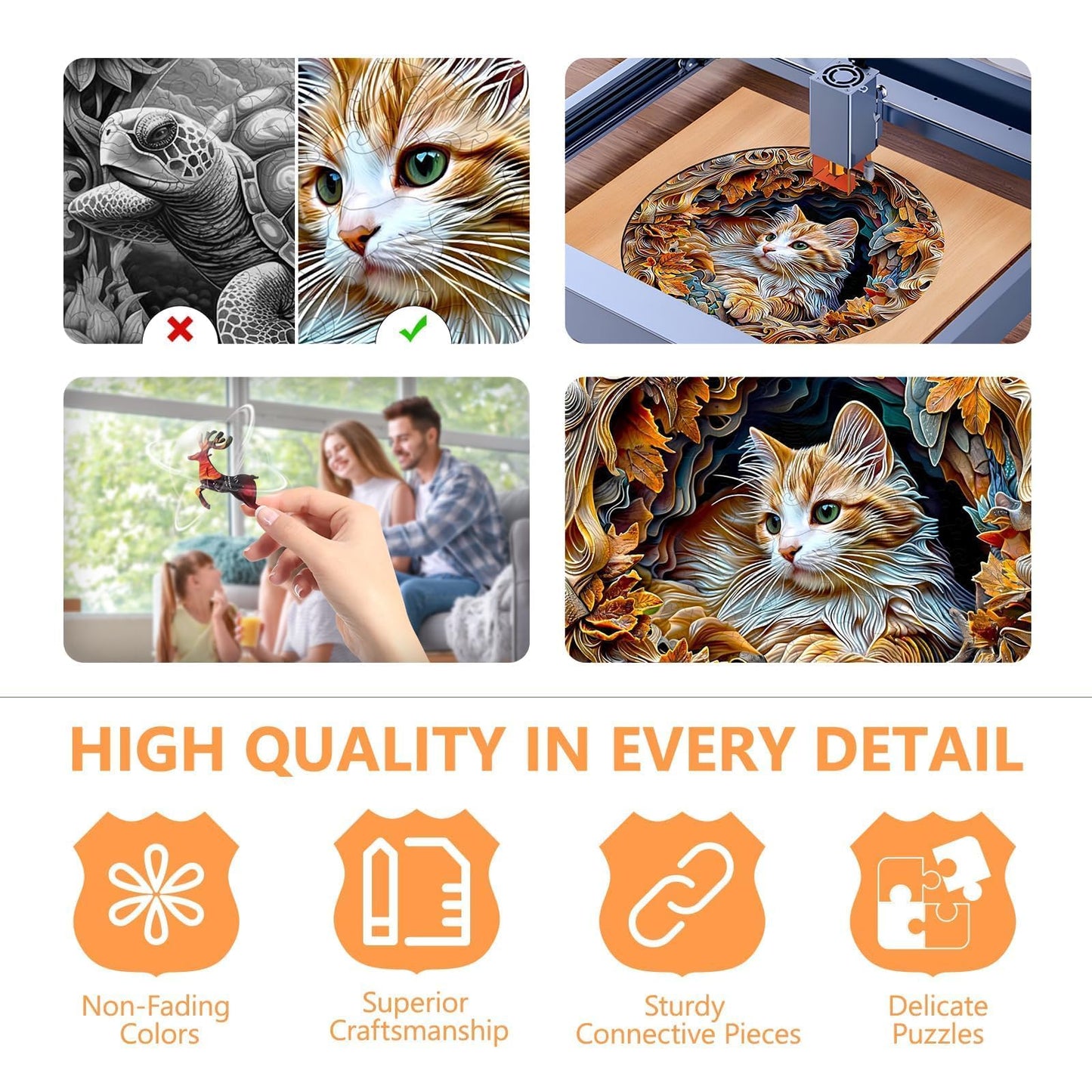 Wooden Puzzles for mature-themeds  3D Visual Effects Inside The Cave with A Persian Cat Wooden Jigsaw Puzzles for mature-themeds  Unique Shape  Wood Puzzles mature-themed  Wall Art Home Decor (S-8.4 * 8.4in -100 Pcs)