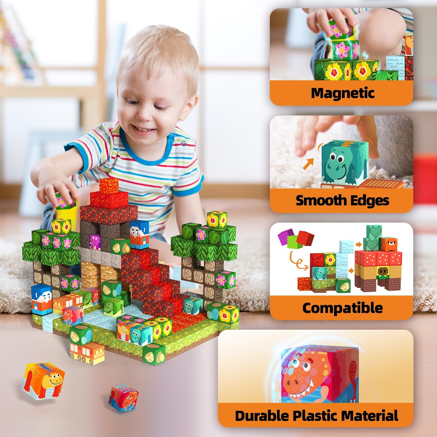 Gobidex Magnetic Blocks Dinosaur Toys - Build Mine Magwonder World Volcano Dinosaur Set, Magnetic Building Blocks For Kids Ages 3-5 4-8, Jurassic Scenes For 3+ Year Old Boys Girls Toys Birthday Gifts