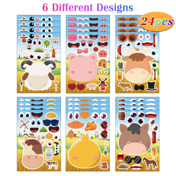 24 Sheets Farm Animal Make A Face Sticker Sheets For Kids Todders Activities, Make Your Own Stickers For Kids Birthday Party Fav