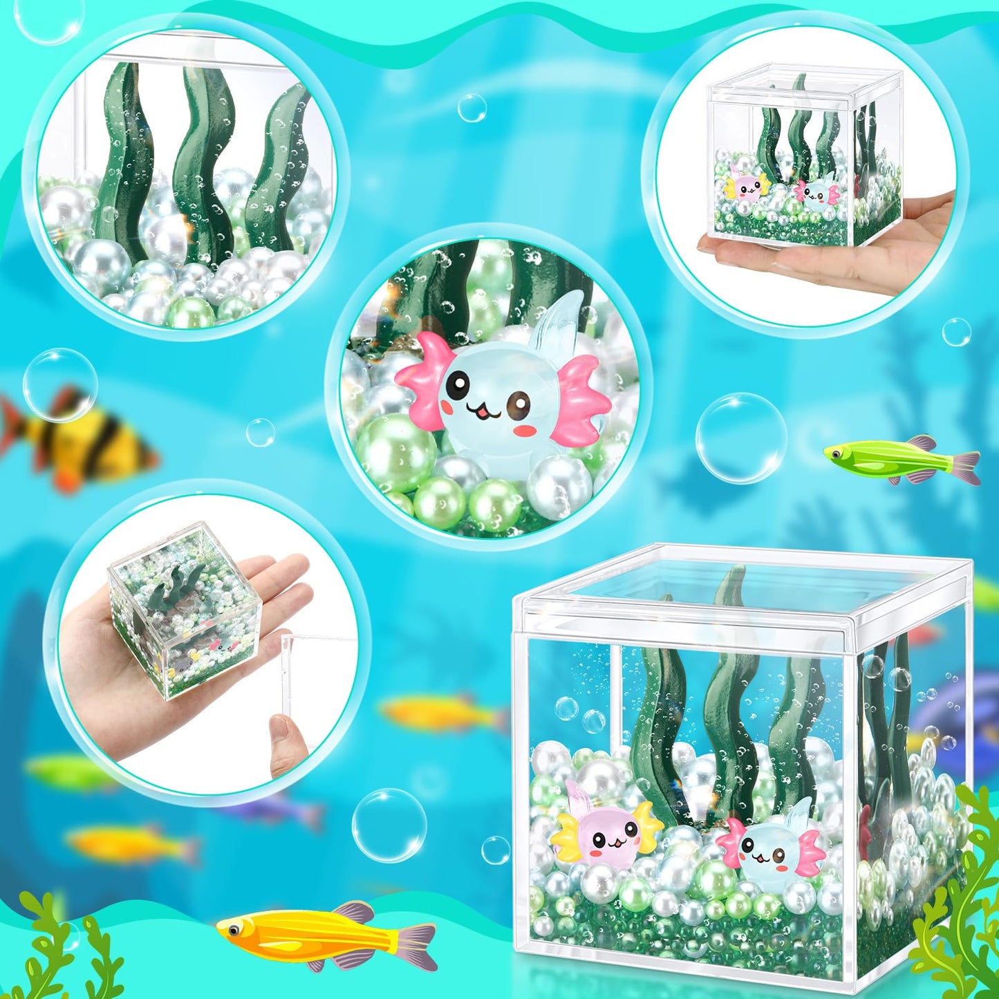 Hydren Axolotl Diy Tank Axolotl Craft Mini Axolotl Figures Axolotl Beads Axolotl Gift Set Axolotl Charms(Aquatic Plant,Dark Gree