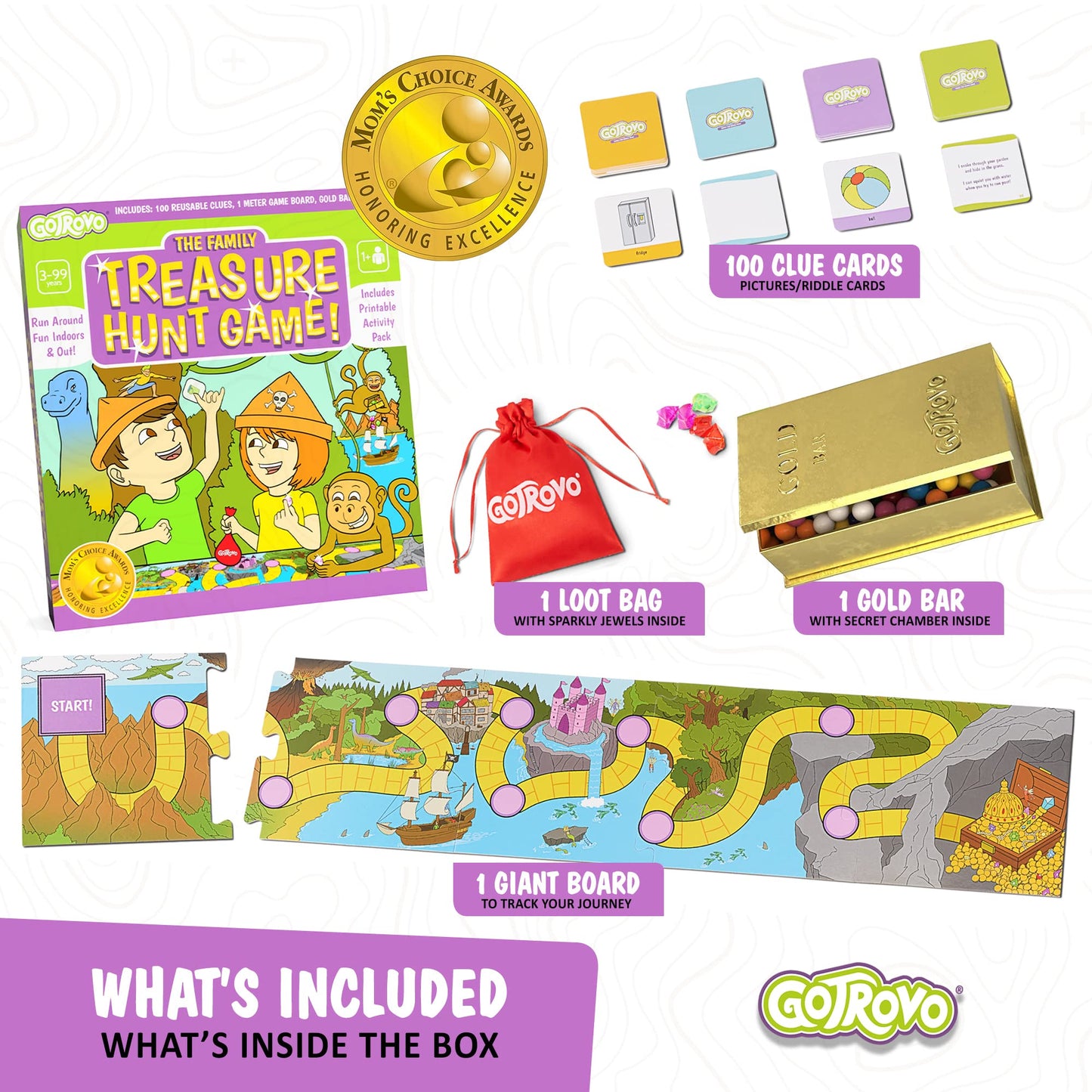 GOTROVO Family Treasure Hunt Game - Indoor Adventure Board Game for Kids 4-8, Multicolor, Medium Size, Solve Clues for Jewels & Reward