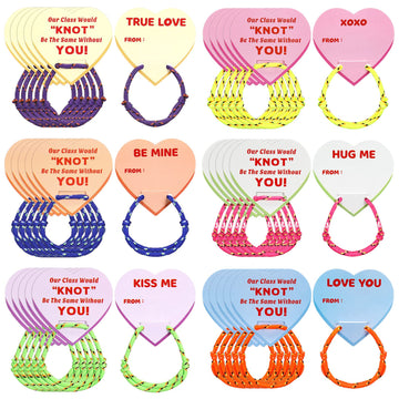 Yinkin 36 Sets Valentine's Day Bracelets with Cards Kids Friendship Bracelets Knot Design Bulk for Girls Boys Classroom Gifts Ac