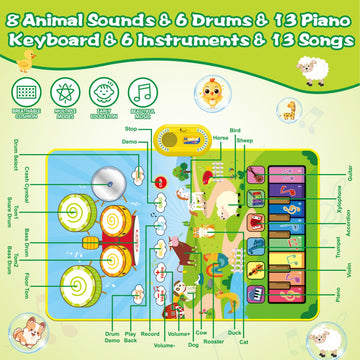 Toddler Toys For 1 2 3 Year Old Boy Toys For Ages 0-2, Piano Mat Baby Toys Gifts For 1 2 3 Year Old Boys Birthday Gift Sensory T