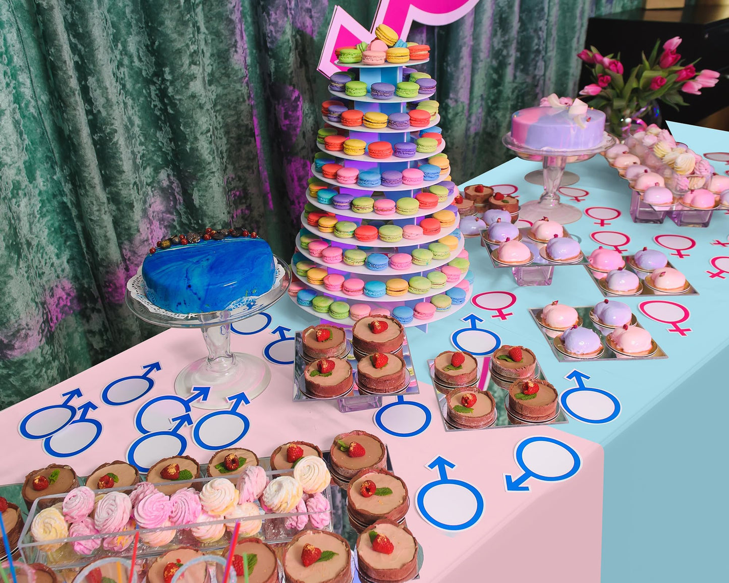 Peryiter 3 Pcs Disposable Gender Reveal Party Supplies Plastic Gender Reveal Tablecloths Waterproof Pink and Blue Tablecloth for