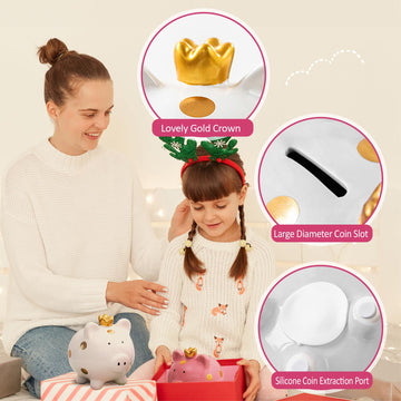 Yjnsft Piggy Bank For Girls, Small Ceramic Toddler Money Saving Bank For Boys, Porcelain Decor Coin Box, Little Decoration Pig Money Container, Unique Birthday Christmas New Year Gift For Kids (White)