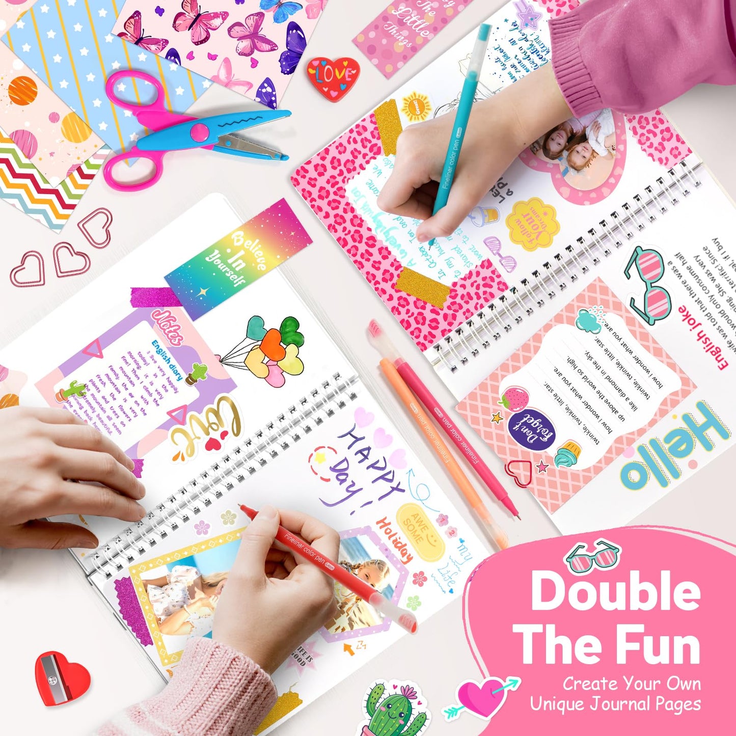 Axirata 2-Pack DIY Journal Kit for Girls, Journal Set for Tween & Teen Girl 6-8-14 Year Old, Scrapbook & Diary Supplies Toy Set,