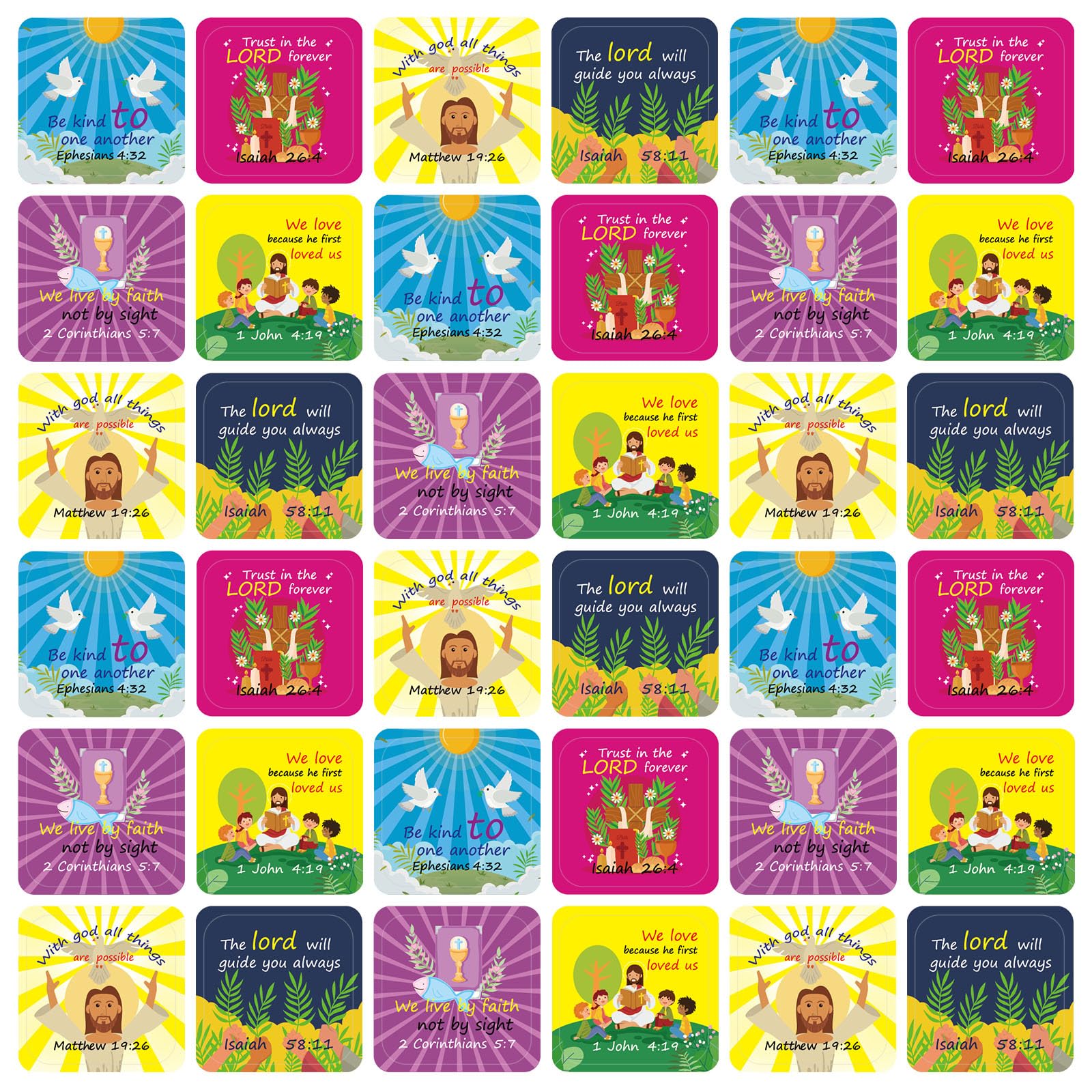 Junkin 480 Pcs Religious Stickers Jesus Loves You Theme Stickers for Kids Christian Decals Self Adhesive Paper Multi Color Catho