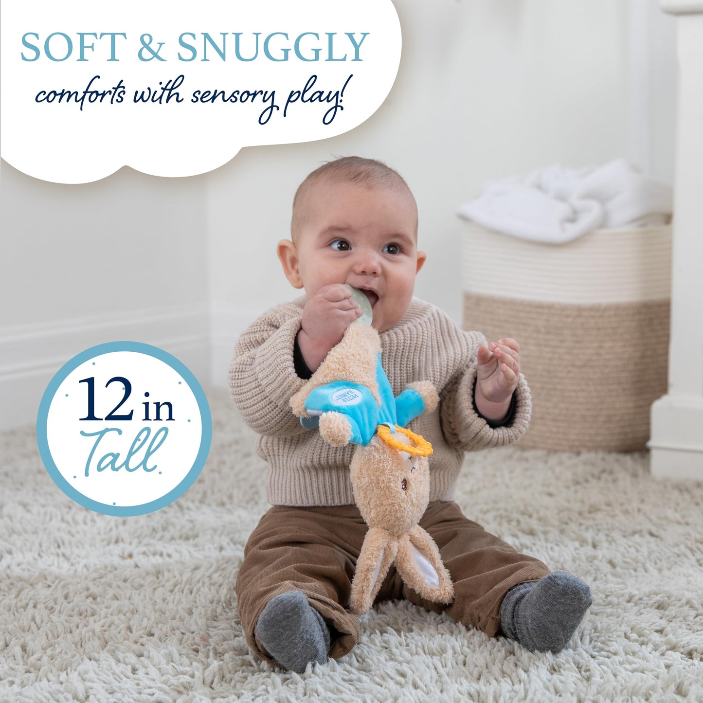 Kids Preferred Beatrix Potter Peter Rabbit Flat Sensory Blanky Interactive Baby Teether Toy With Crinkle Sounds, Soft Textures,
