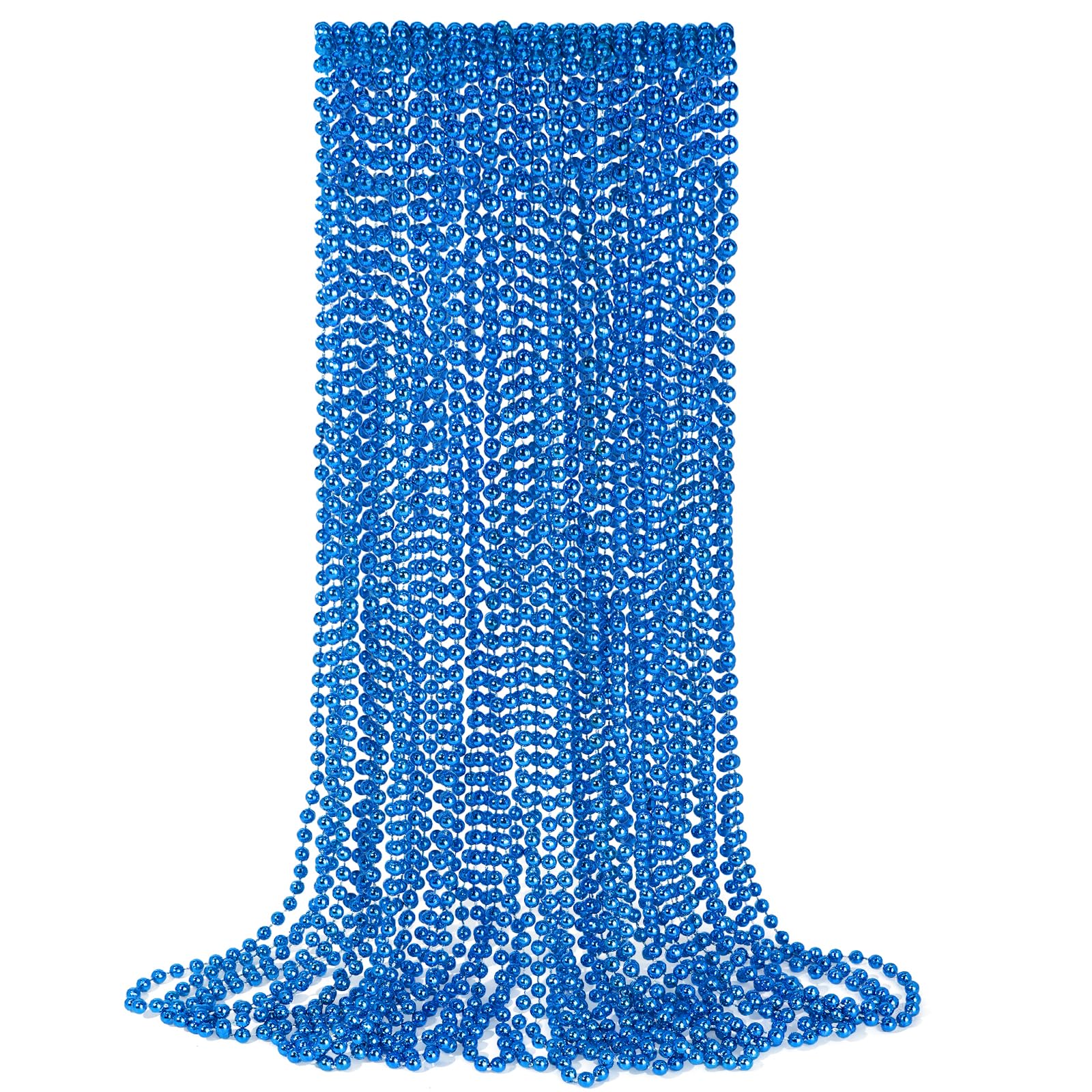 YAXINRUI 24 PCS Blue Bead Necklaces, Blue Mardi Gras Christmas Bead Necklaces, Blue Patriotic Necklace, 33 Inch Round Beaded Nec