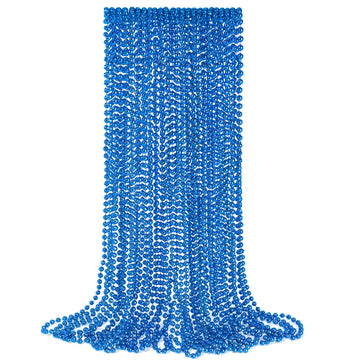 YAXINRUI 24 PCS Blue Bead Necklaces, Blue Mardi Gras Christmas Bead Necklaces, Blue Patriotic Necklace, 33 Inch Round Beaded Nec