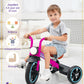 KRIDDO Kids Tricycle, 12 Inch Puncture Free Rubber Wheel w Front Light, Adjustable Seat Height, Gift for 2-5 Year Olds, Pink