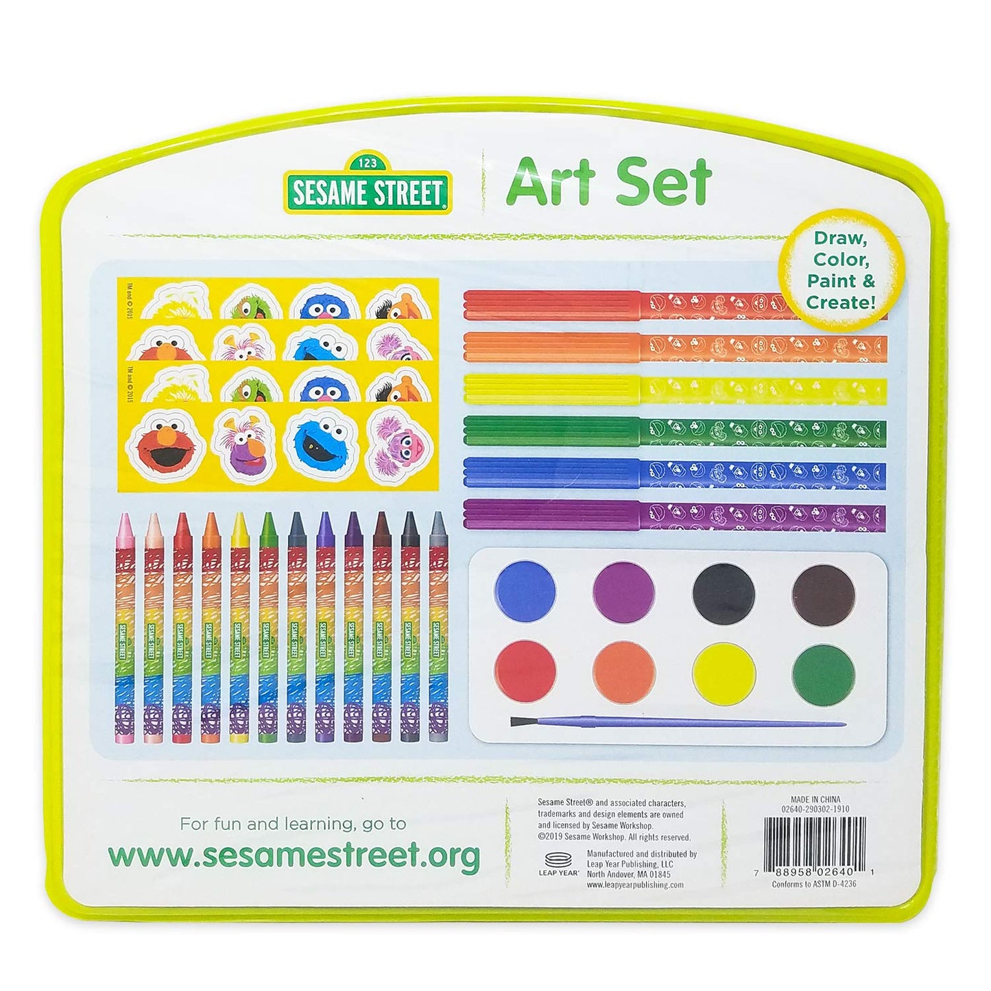 Sesame Street 43-Piece Art Case | includes Markers, Crayons, Stickers, and Watercolors | Non-Toxic and Washable | Gift for Kids