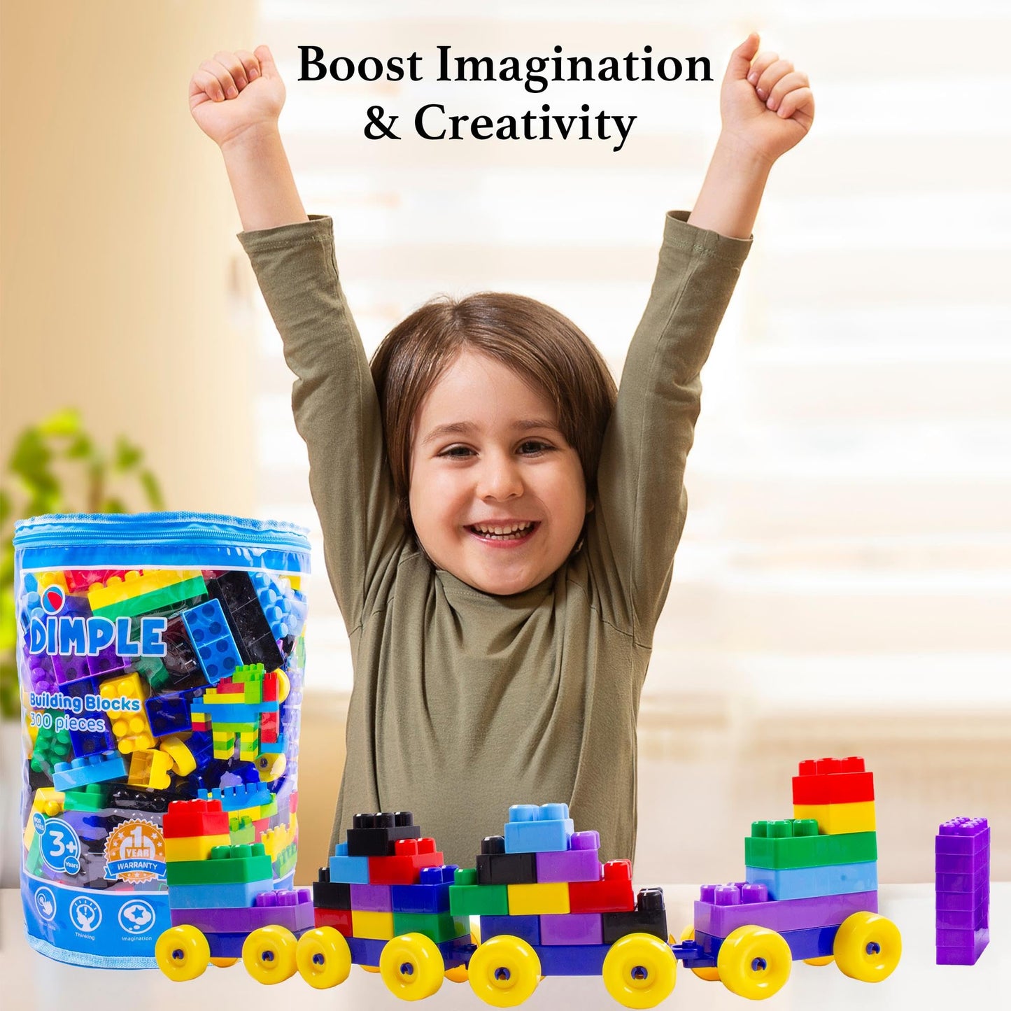 Dimple Large Stackable Building Blocks Set for Kids, 300 Pieces, Multicolor, Safe Non-Toxic Plastic, Age 3+