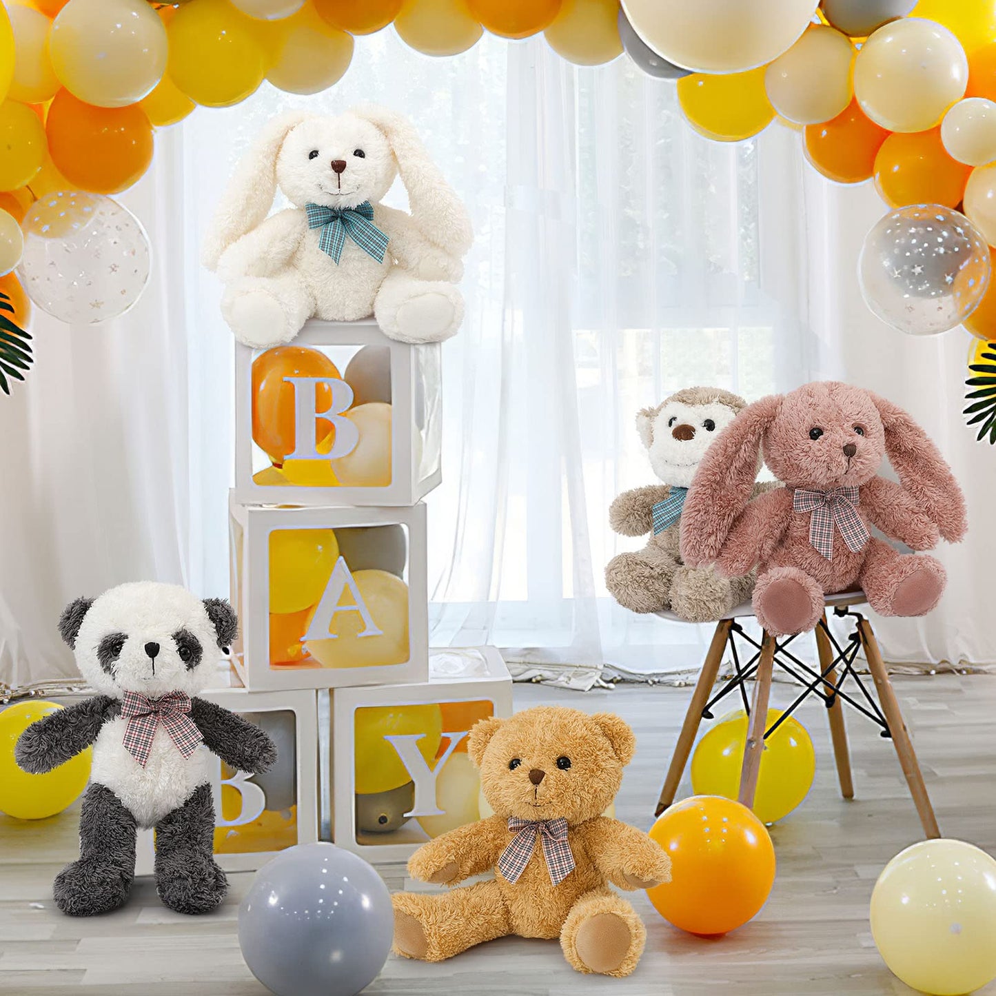 Maogolan 13 Inch Stuffed Animals Bulk Soft Teddy Bear Plush Toys Set For Kids Teens Girls - Brown Bear, Floppy Bunnies, Monkey,