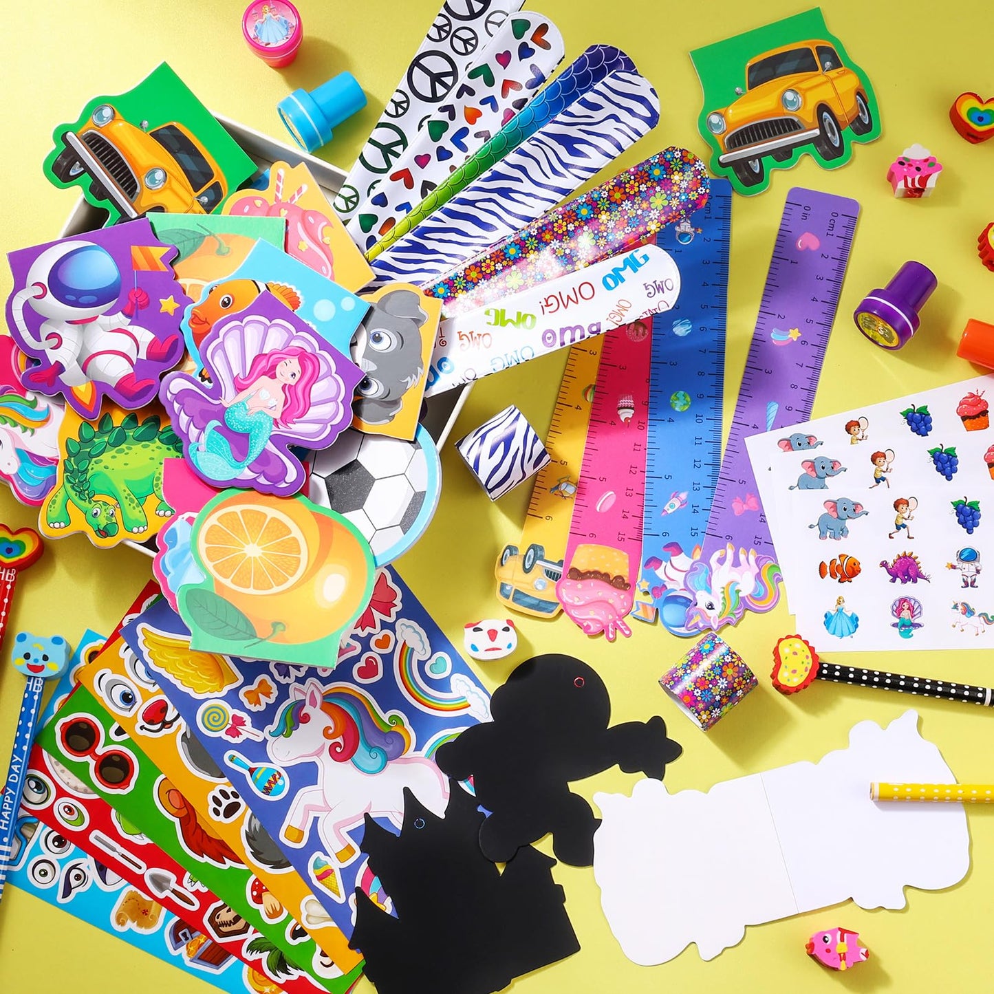 BenLouis 120Pcs Kids Party Favors Sets Stampers Pencils Stickers School Stationery Bulk for Kids 4-8-12 Classroom Birthday Cand