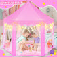 Kixinwa Pink Princess Tent For Girls, Kids Play Tent With Led Small Star Lights, Castle Playhouse Tent For Children Toddlers Ind