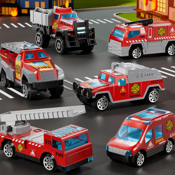 Niplooow Fire Toys For 3 4 5 6 Years Old Boys Girls Kids, Die Cast Metal Fire Truck Toys W/Play Mat, Rescue Emergency Fire Truck
