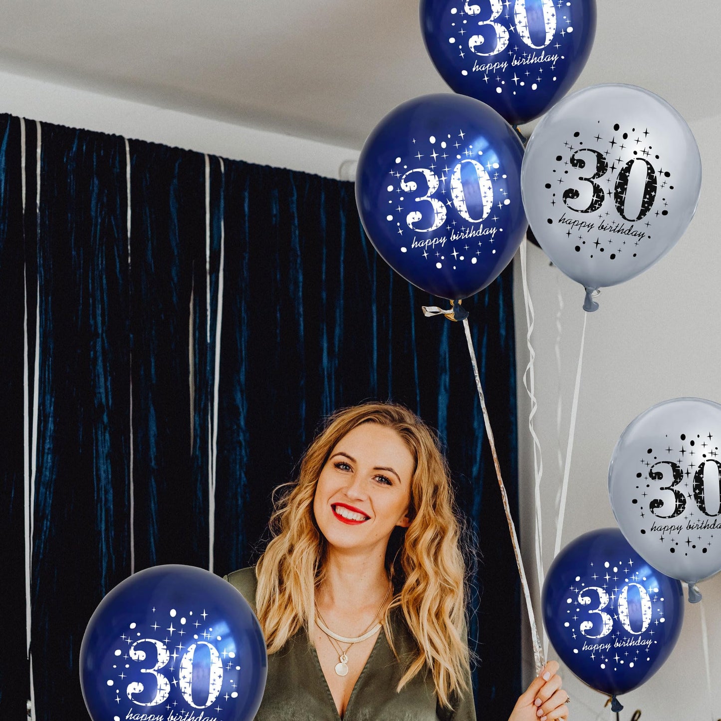 18Pcs Happy Birthday Balloons Decorations Navy Blue Silver 30Th Birthday Balloons Decoration Happy 30Th Birthday Confetti Latex
