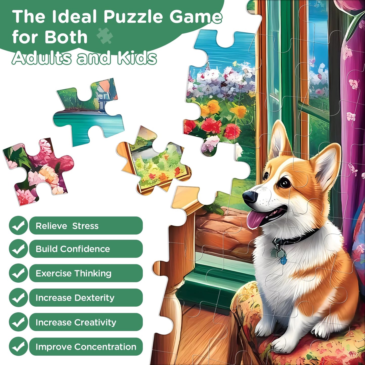 300 Pieces Puzzle for mature-themeds  Corgi Study Book Jigsaw Puzzles for Kids mature-themeds Seniors 300 Pieces  Glossy Sturdy Vibrant Puzzle 300 Piece  Challenging Jigsaw Puzzle Great Gift for Family Friends