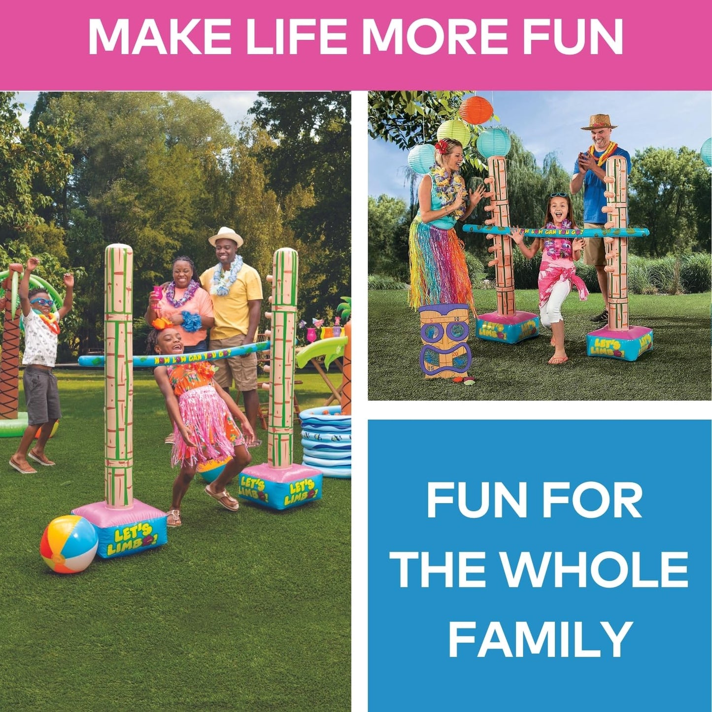Fun Express Limbo Game, 5 Feet Tall, How Low Can You Go Vinyl Limbo Outdoor Game Set, 3 Pieces, Great For Luau, Cookout, Pool Pa