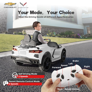 Licensed Chevrolet Corvette C8 Kids Car, Kids Electric Car, Kids' Electric Vehicles, Led Lights, 3 Speeds, Bluetooth, Shiny Dash
