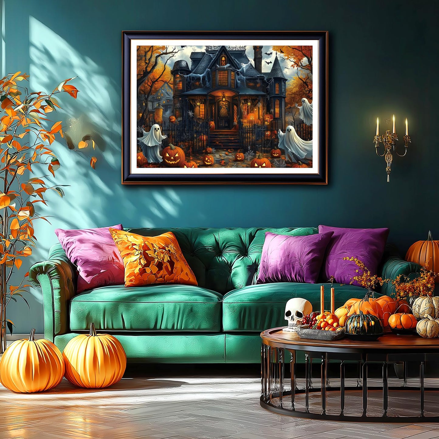 Halloween Haunted House 1000 Piece Jigsaw Puzzle for mature-themeds Spooky Ghosts & Pumpkins Gothic Mansion Challenging 1000-Piece Puzzle with Poster - Fun mature-themed Puzzle Game for Game Night (27 x20 )
