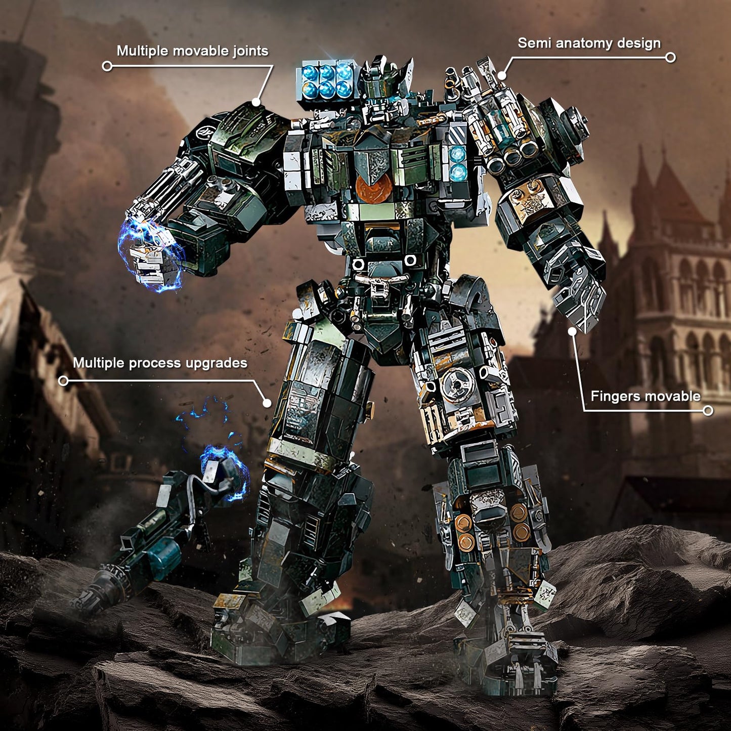 HIGH GODO Motorized Robot Building Kit - 1403 Pieces, Plastic, Battle Damage Style, Large, Ideal for Ages 14+