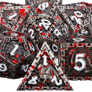 ARUOHHA Metal D&D Dice Set with Gift Box, Dragon Design Blood DND Dice D + D Large Polyhedral Dice for Dungeons and Dragons Role