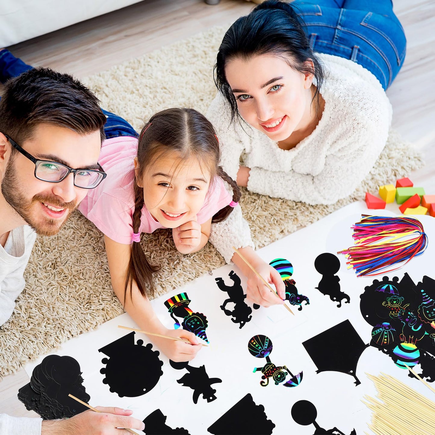 RoundFunny 80 Pcs Carnival Cutouts Scratch Cards Circus Theme Party Crafts Kids Colorful Circus Animals Scratch Paper for DIY wi