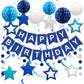 Meowtastic Birthday Decorations, Happy Birthday Banner With Honeycomb Balls, Stars Hanging Swirl Streamers, Circle Dots Garland, Happy Birthday Party Decorations For Women Men Boys Girls (Navy Blue)