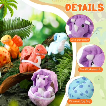 Silipull 12 Pcs Adopt A Dinosaur Party Favors, 6 Small Dinosaur Stuffed Animals Plush Toys Dino Plushies With 6 Mini Dino Egg Ba
