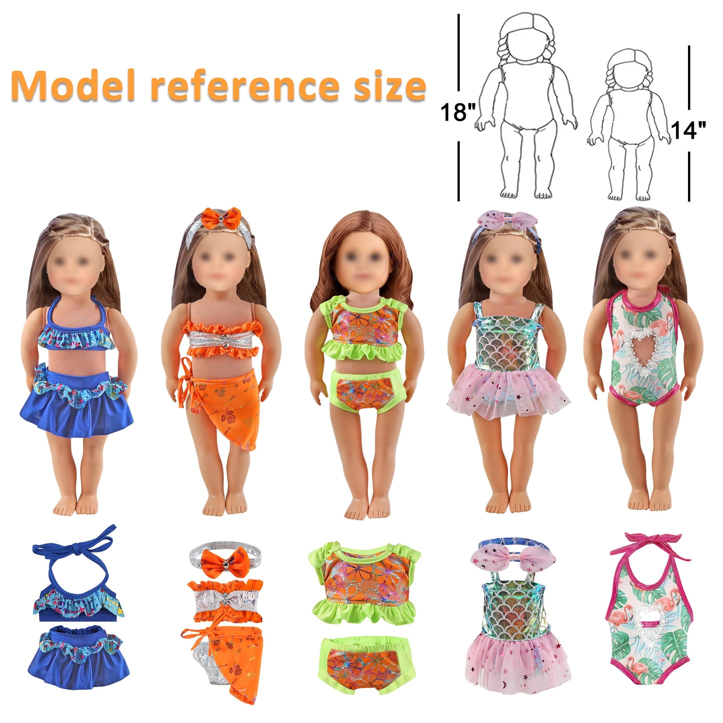 18 Inch Doll Clothes Accessories | 13-Pack Mermaid & Bikini Swimwear Sets With Hats, Bags | Adjustable For 16-20'' Fashion Dolls