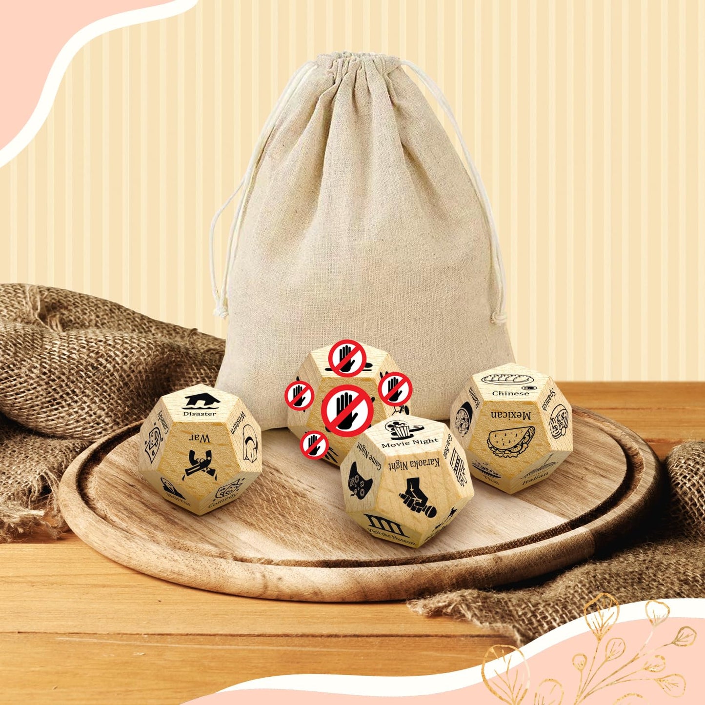 Guawubiang 4Pcs Food Dice Decision, Movie Night Dice, Activity Dice For Couples, Love Date Night Dice, Perfect For Couple Valent