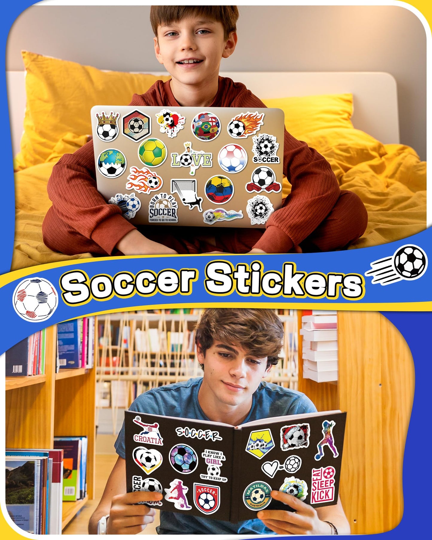 300 Pcs Soccer Stickers For Kids, Waterproof Water Bottle Stickers Vinyl For Laptop Scrapbook Classroom School Students Prizes G